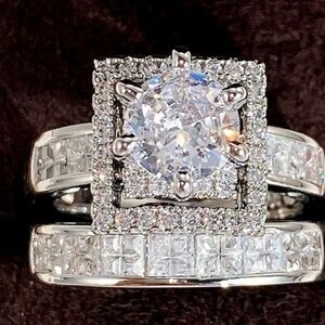 Elegant Silver Crystal Ring Set